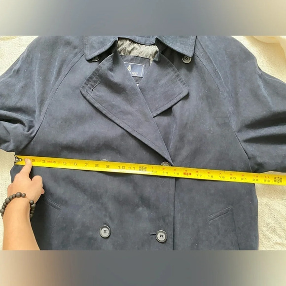 LONDON Fog Navy Blue Classic Double-Breasted Vintage Trench Coat Size  12P - Picture 14 of 17